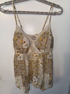 No Boundaries Y2K Patchwork Floral Cami Boho Lace Trim Handkerchief Hem Top XS